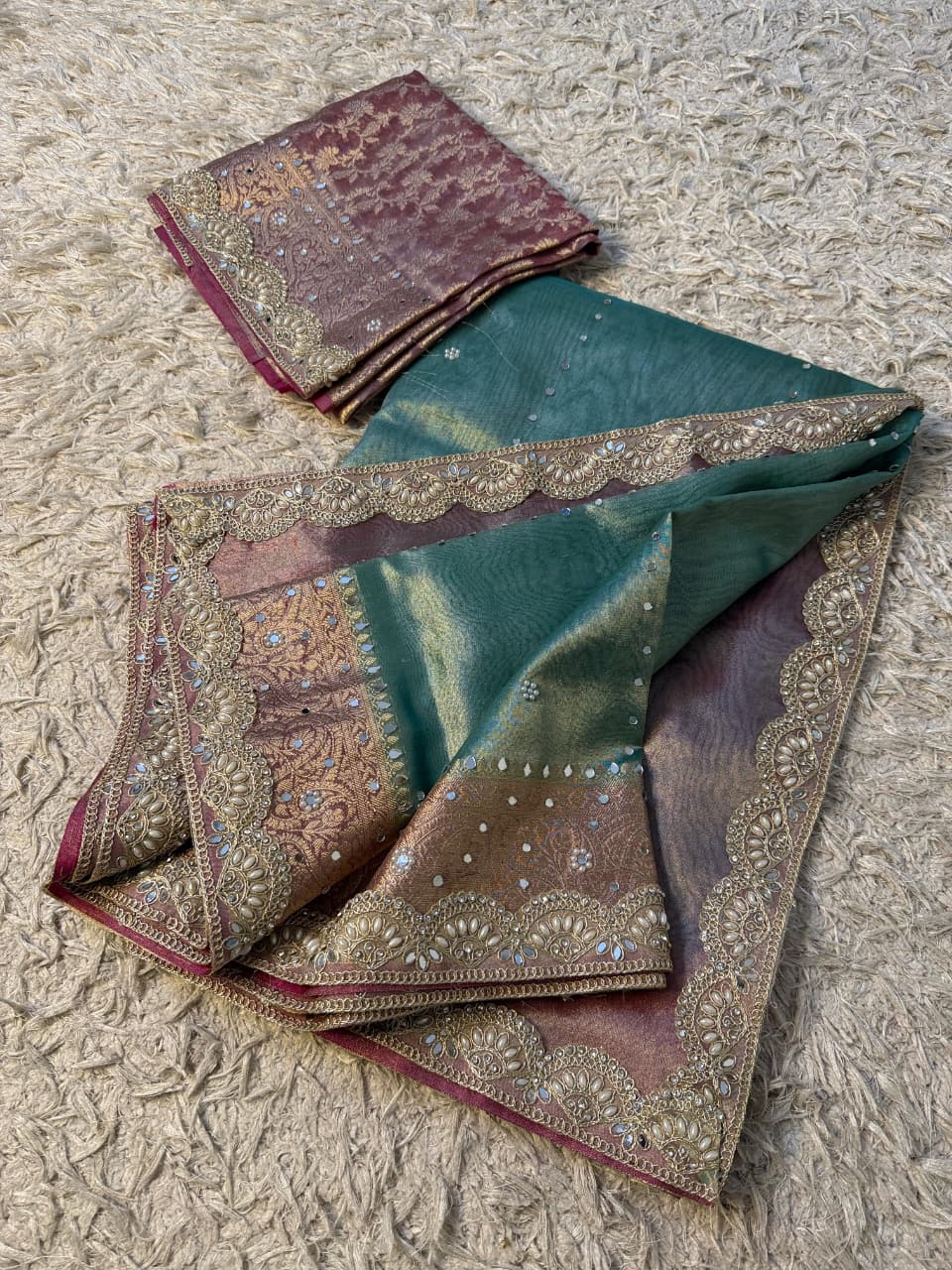 Glass Tissue Banarsi Handwork Saree