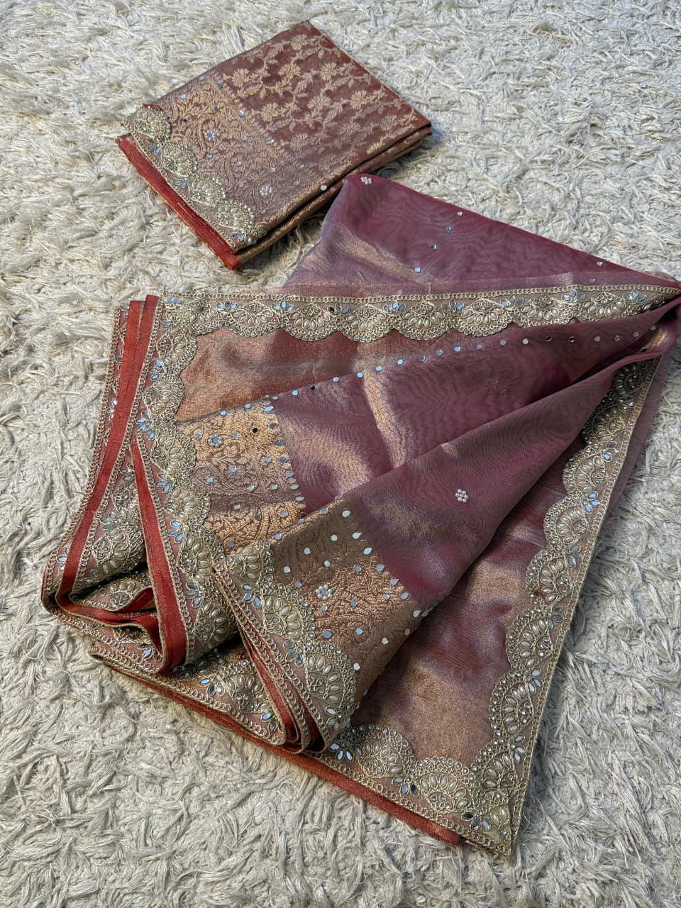 Glass Tissue Banarsi Handwork Saree
