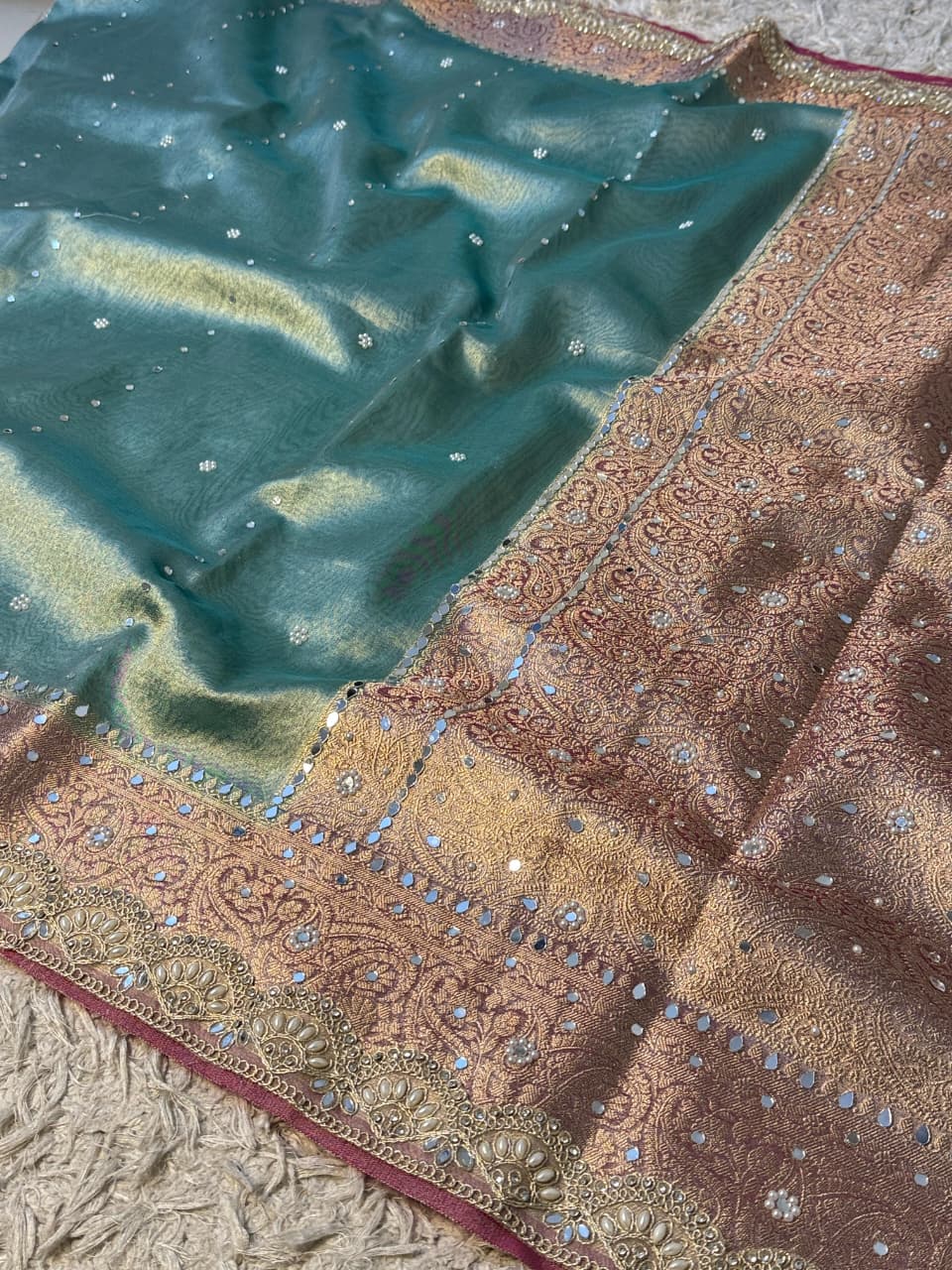 Glass Tissue Banarsi Handwork Saree