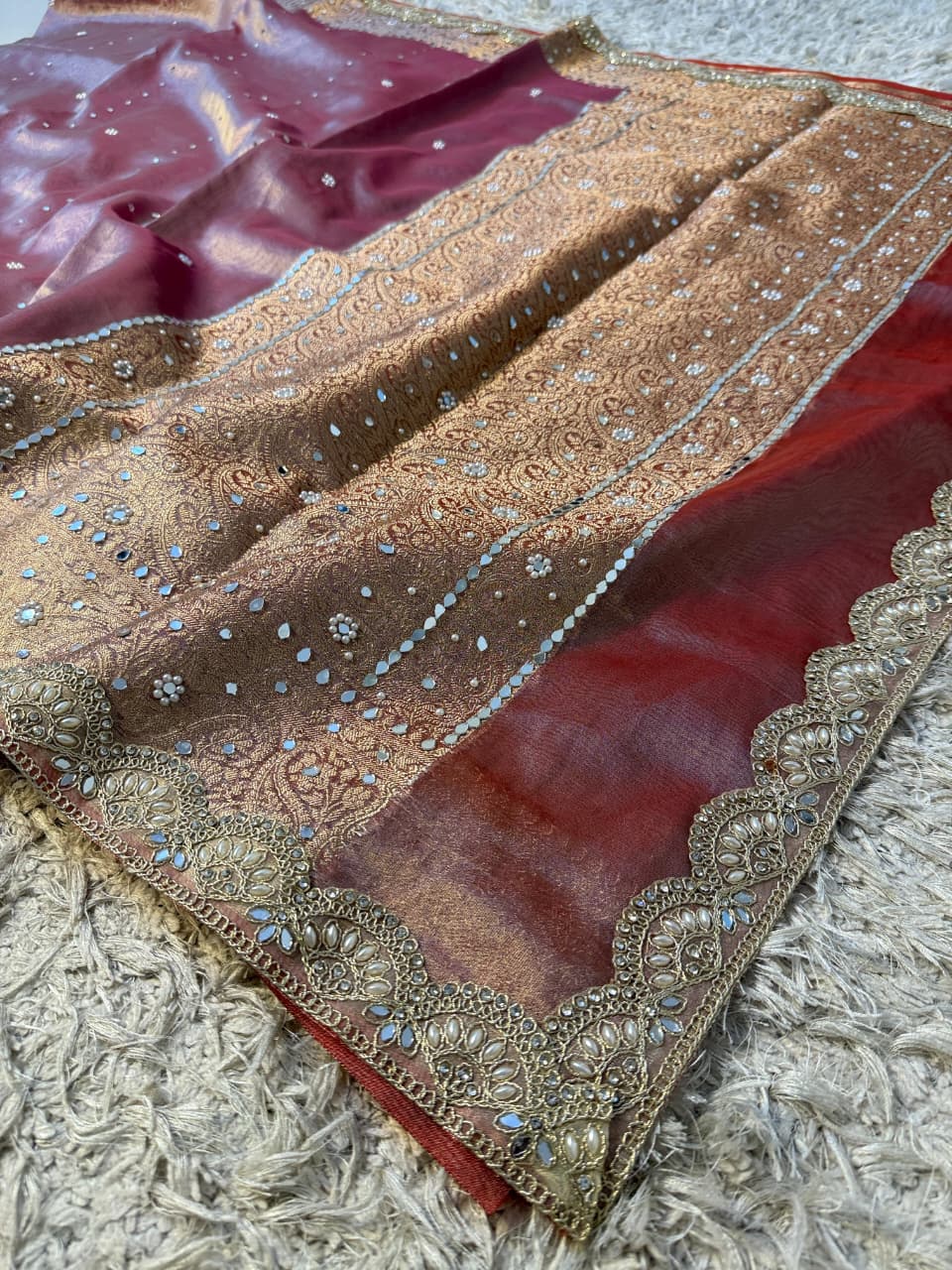Glass Tissue Banarsi Handwork Saree