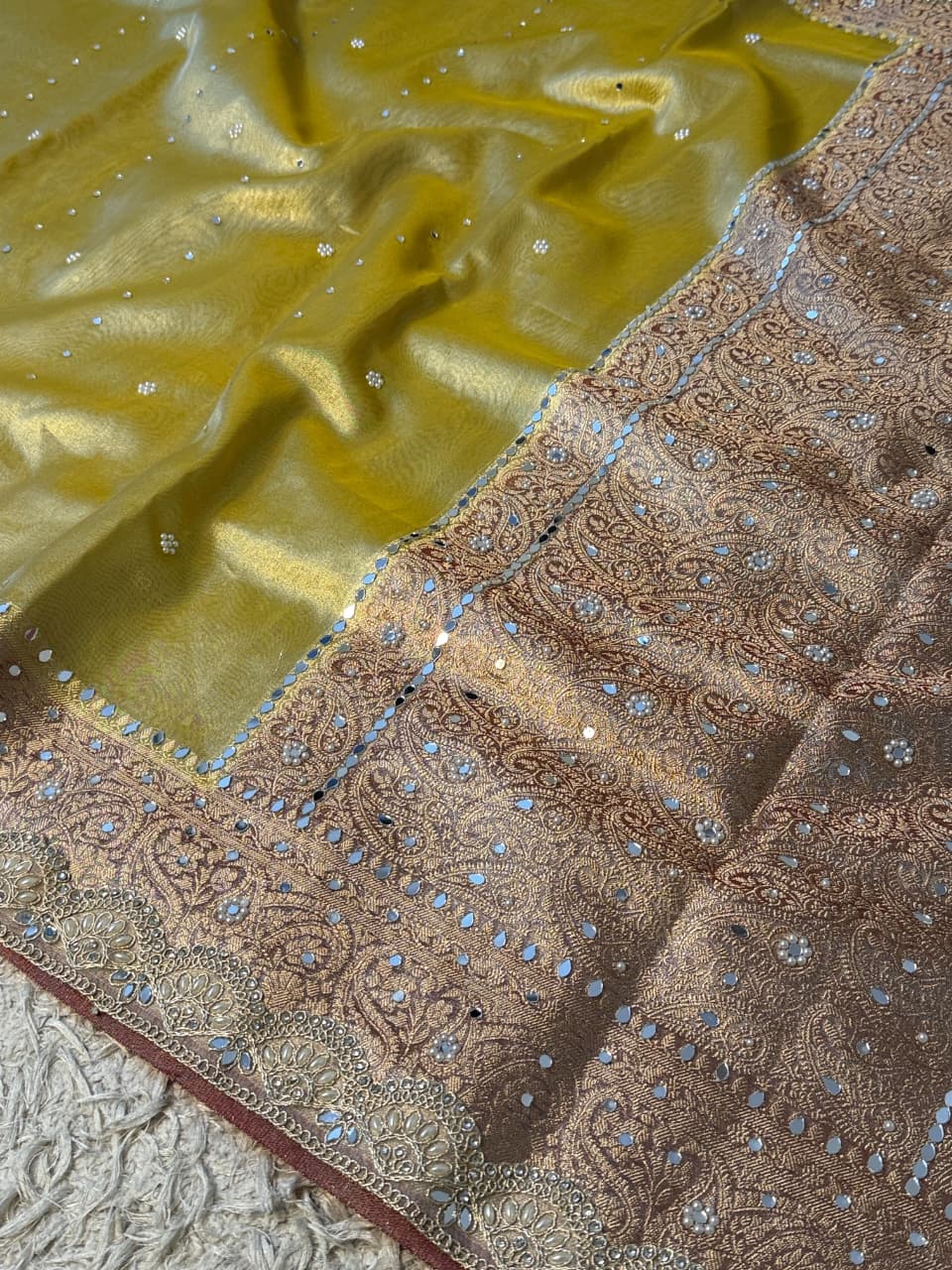 Glass Tissue Banarsi Handwork Saree