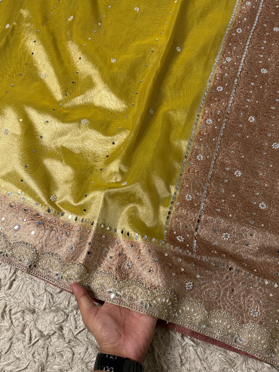Glass Tissue Banarsi Handwork Saree