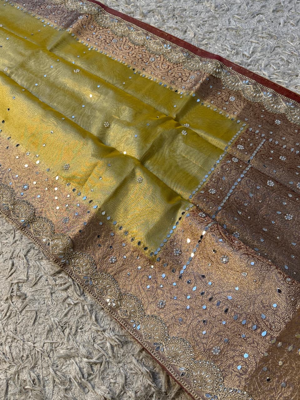 Glass Tissue Banarsi Handwork Saree