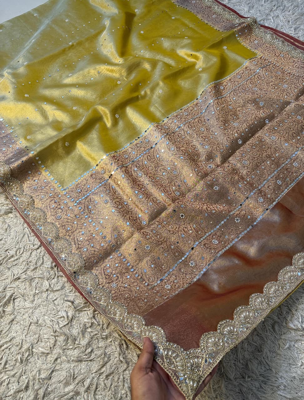Glass Tissue Banarsi Handwork Saree