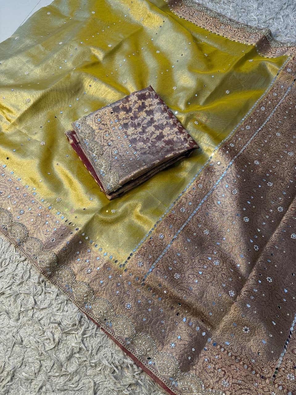 Glass Tissue Banarsi Handwork Saree
