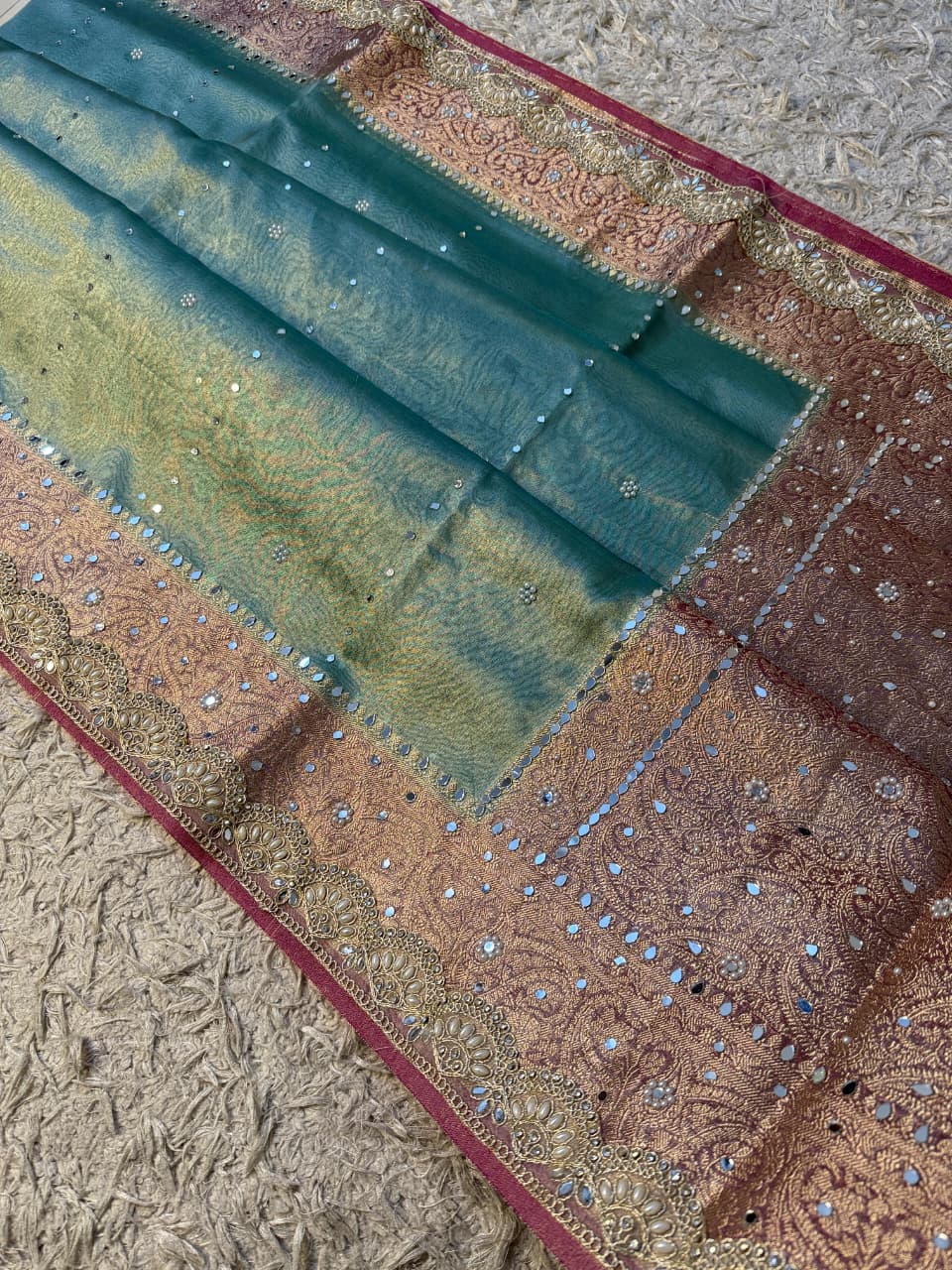 Glass Tissue Banarsi Handwork Saree
