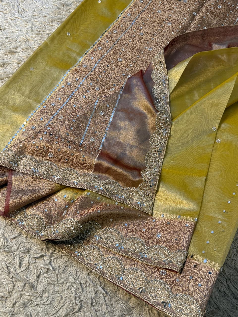 Glass Tissue Banarsi Handwork Saree
