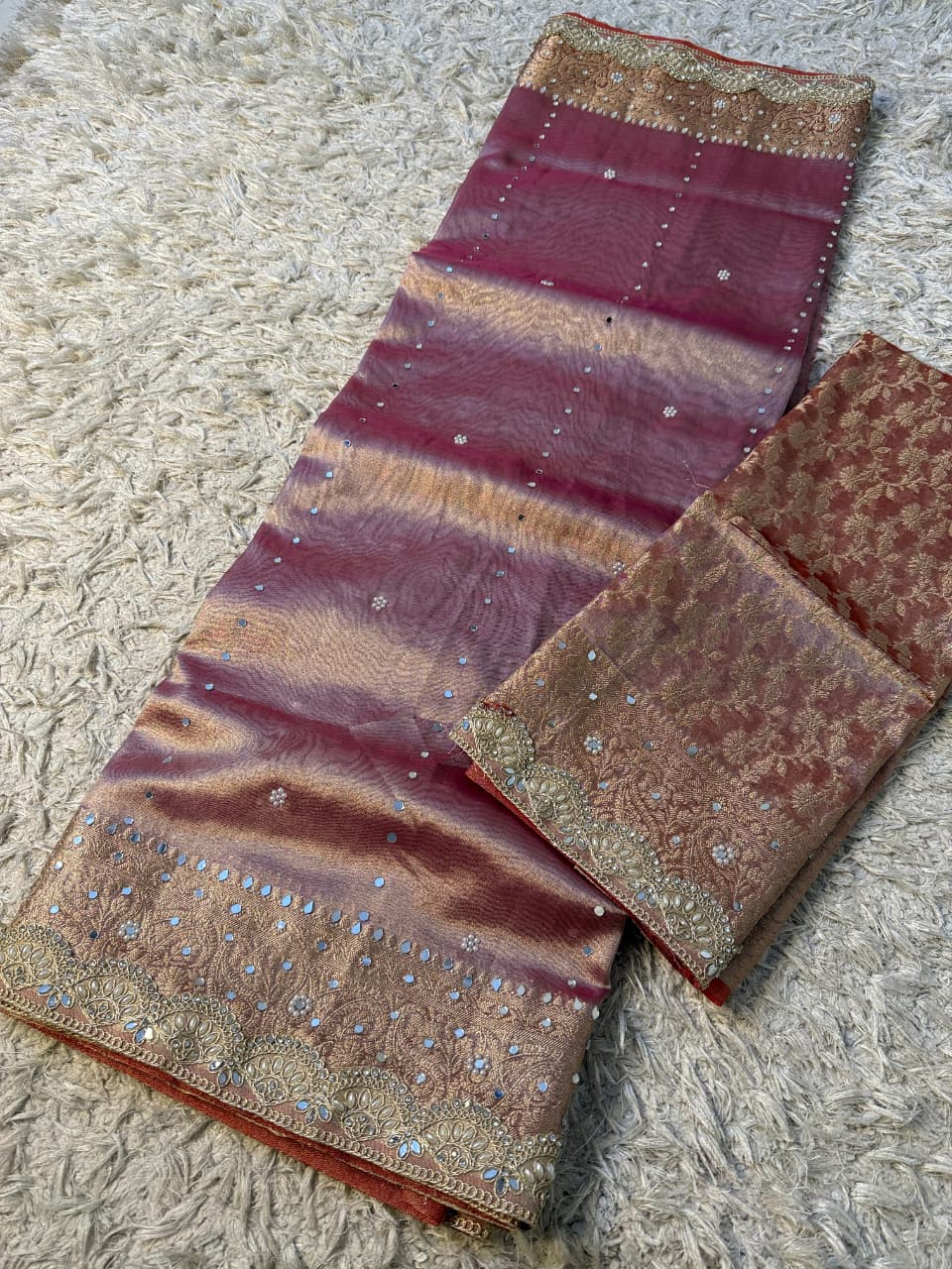 Glass Tissue Banarsi Handwork Saree