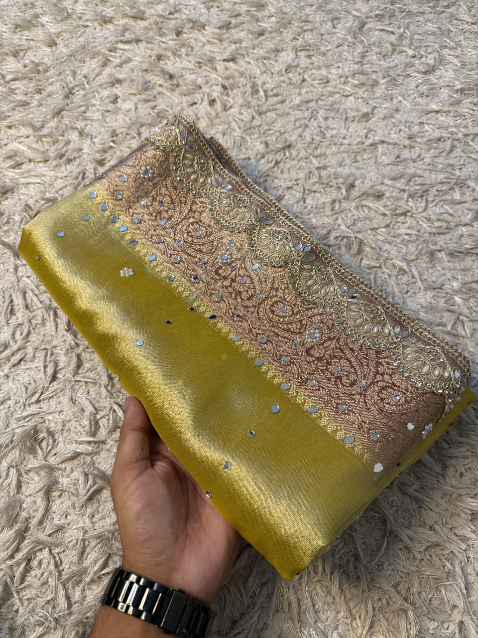 Glass Tissue Banarsi Handwork Saree