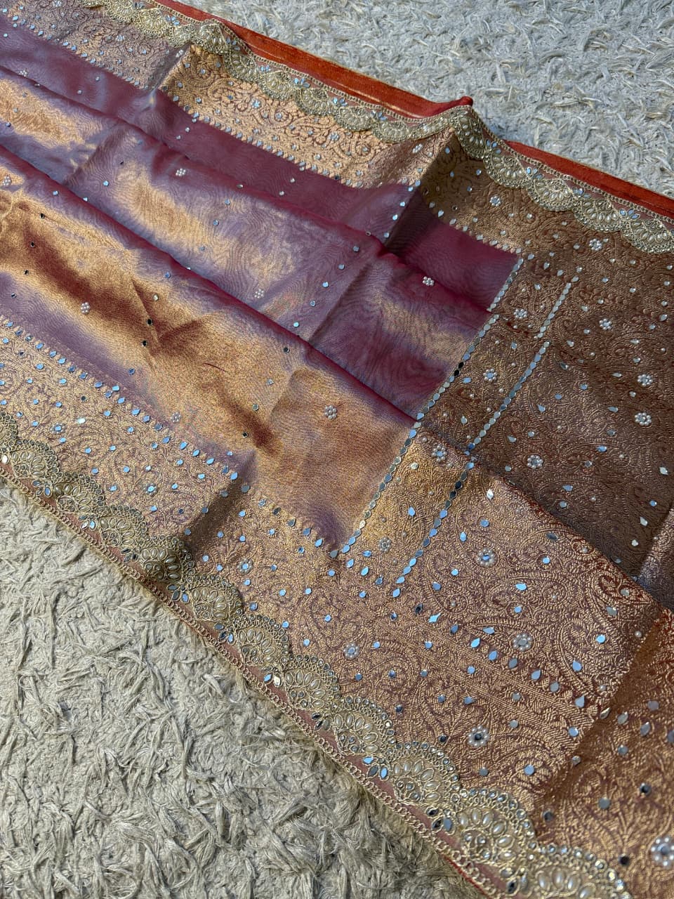 Glass Tissue Banarsi Handwork Saree