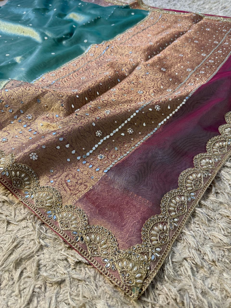 Glass Tissue Banarsi Handwork Saree