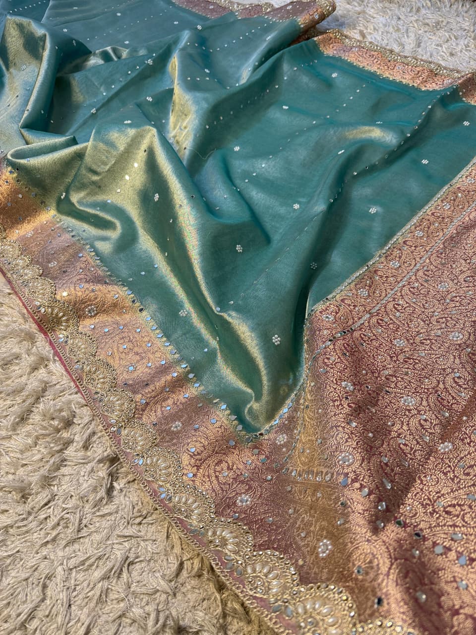 Glass Tissue Banarsi Handwork Saree