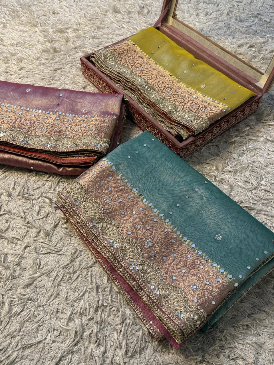 Glass Tissue Banarsi Handwork Saree