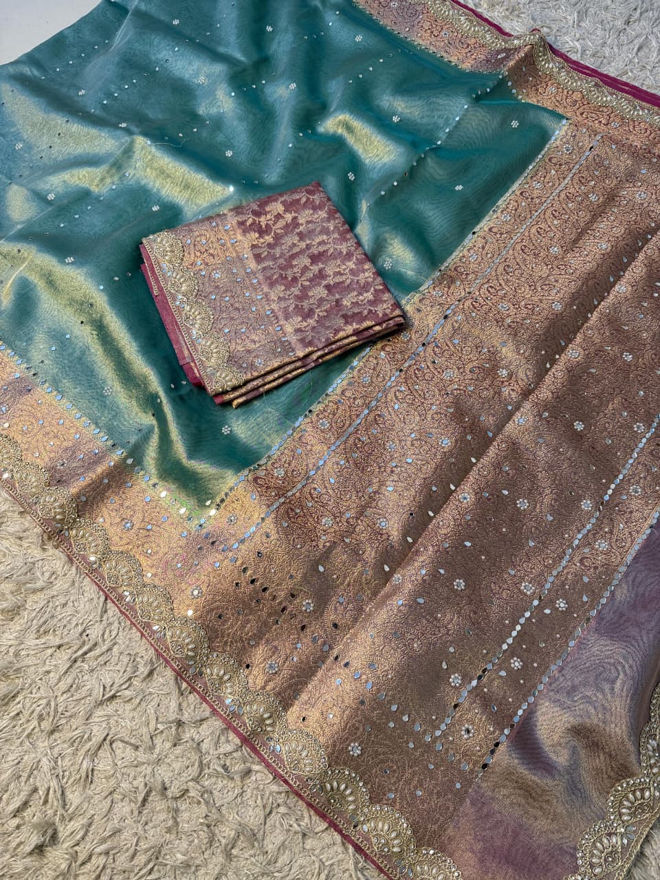 Glass Tissue Banarsi Handwork Saree