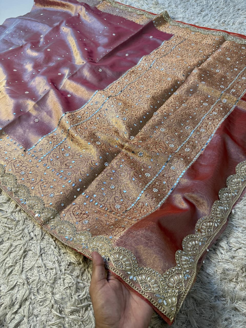 Glass Tissue Banarsi Handwork Saree
