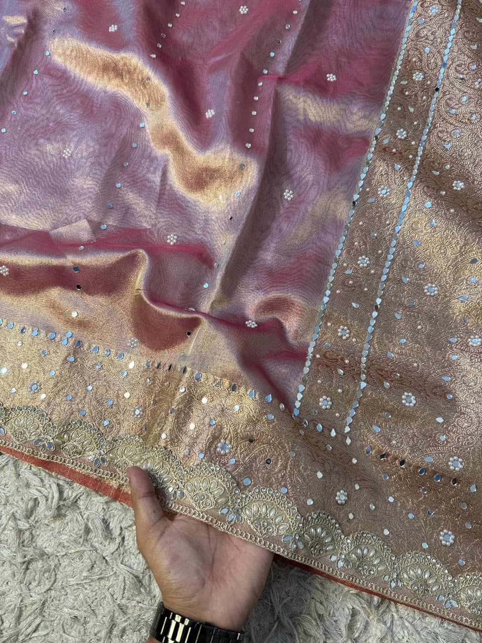 Glass Tissue Banarsi Handwork Saree