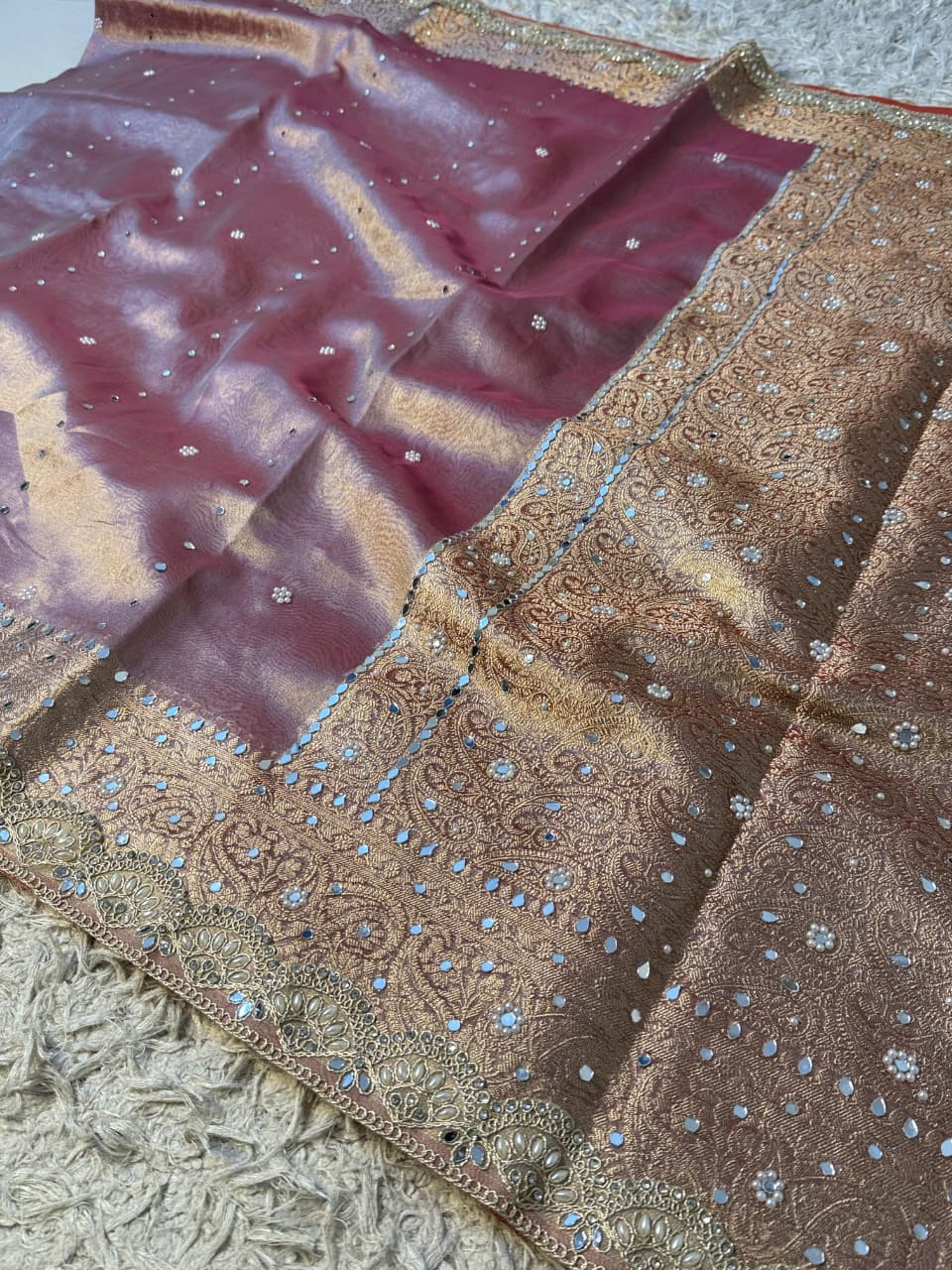 Glass Tissue Banarsi Handwork Saree