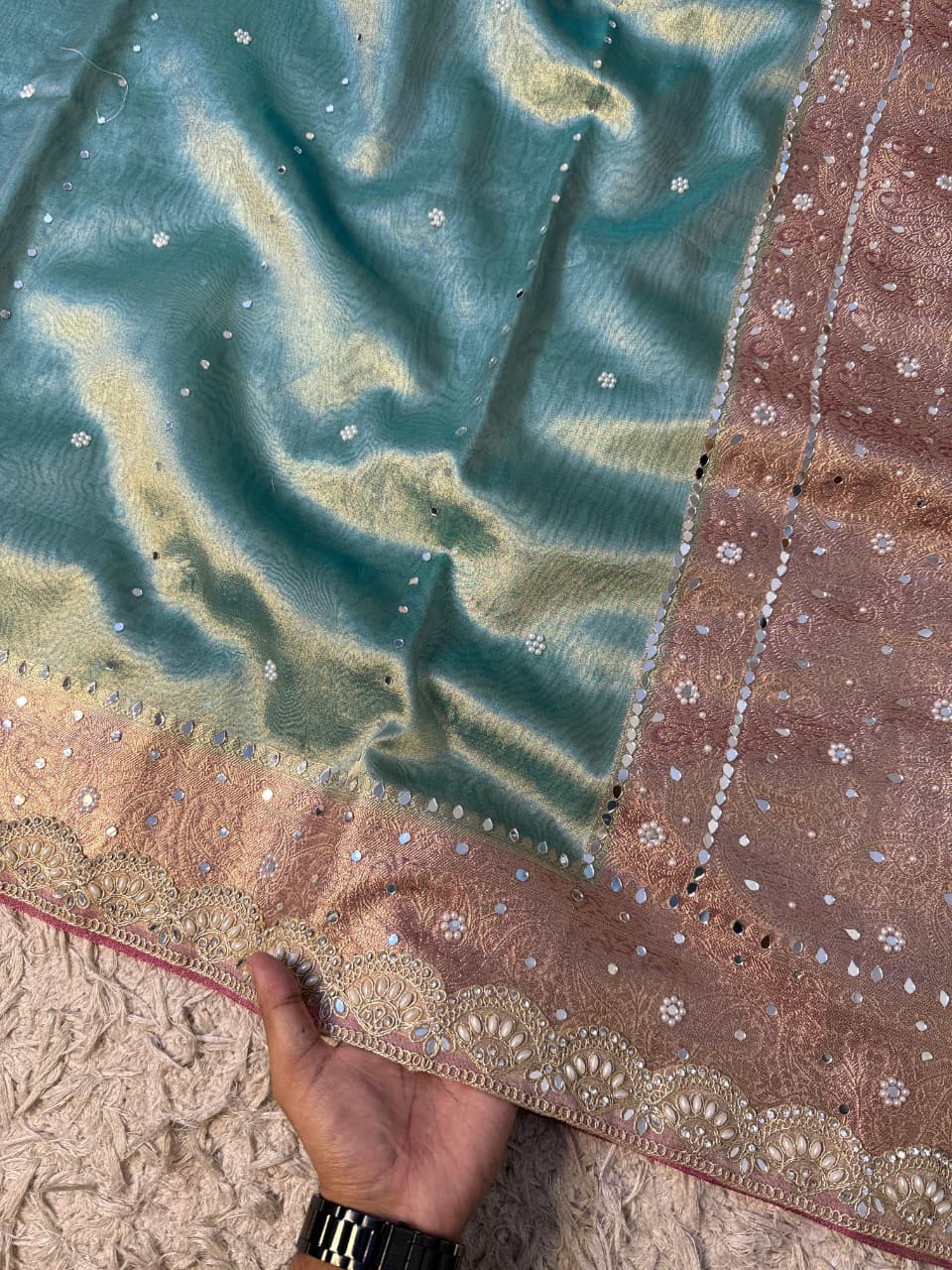 Glass Tissue Banarsi Handwork Saree