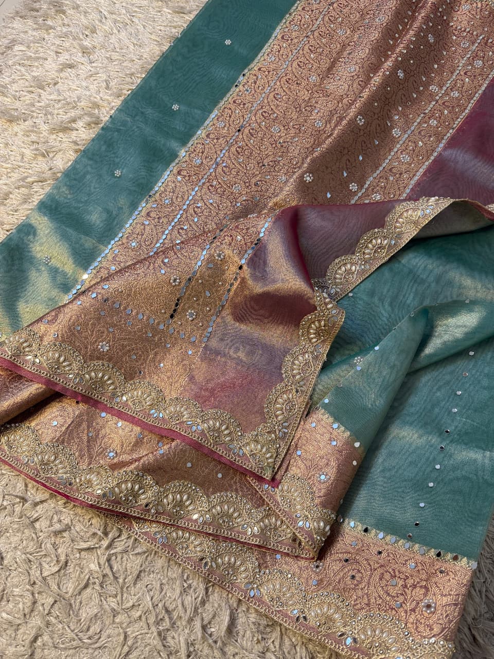 Glass Tissue Banarsi Handwork Saree