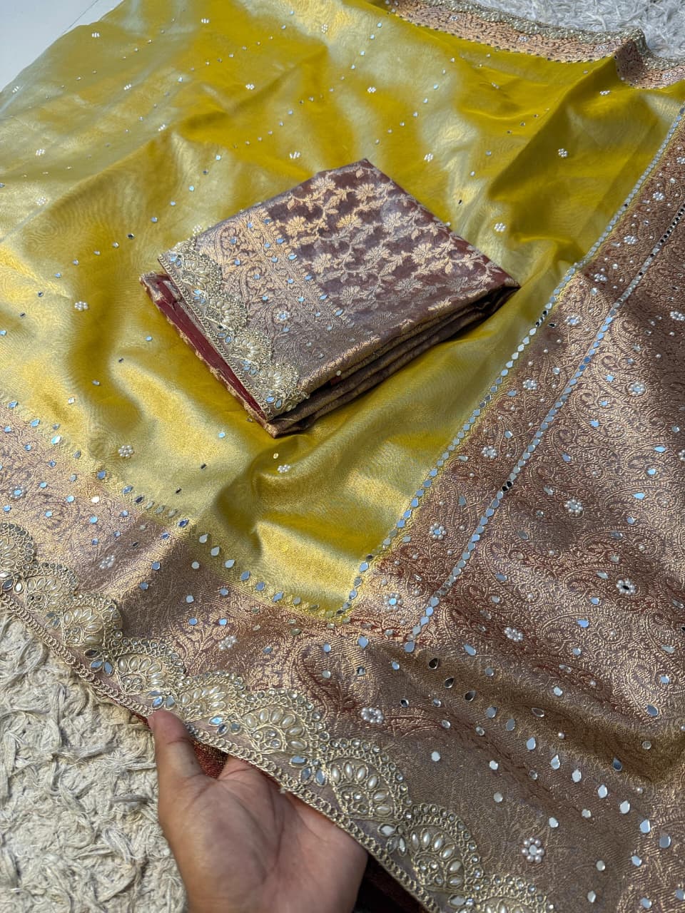 Glass Tissue Banarsi Handwork Saree