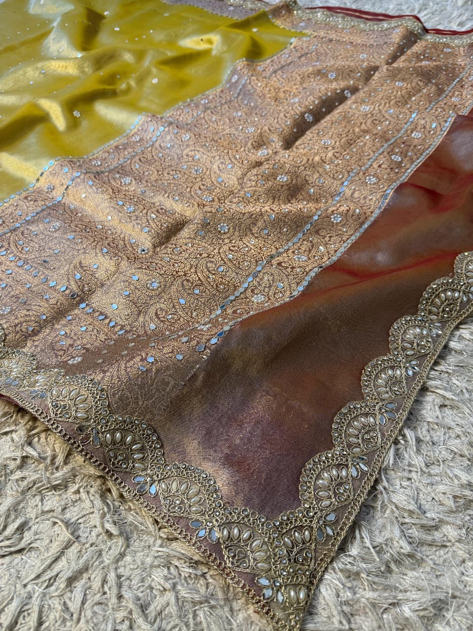 Glass Tissue Banarsi Handwork Saree