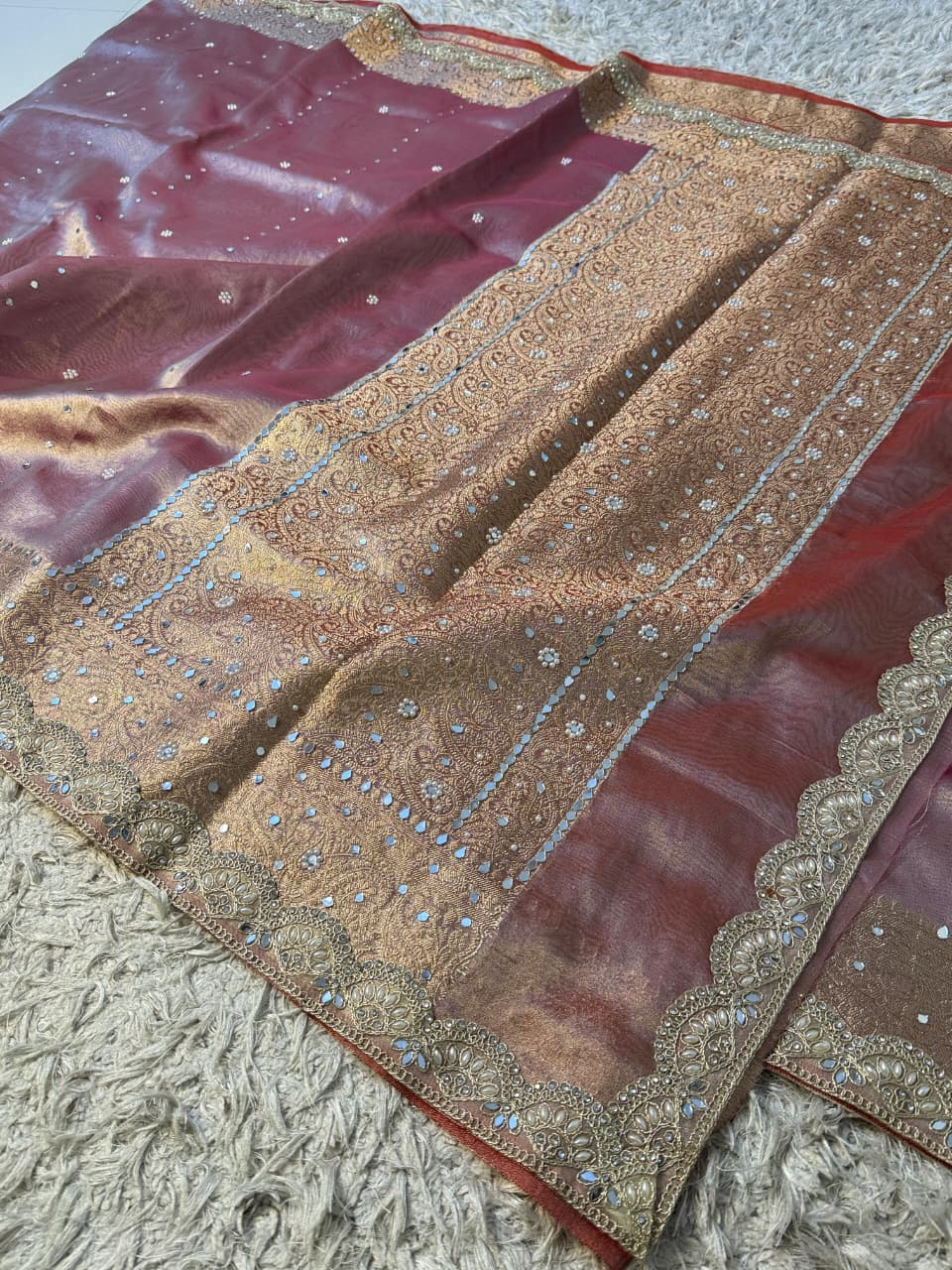 Glass Tissue Banarsi Handwork Saree