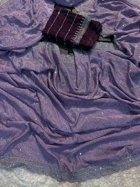 Chinon saree with Multi Embroidery Sequins work