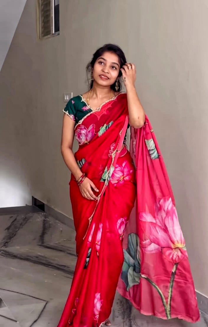 Organza Floral Handprint Sarees