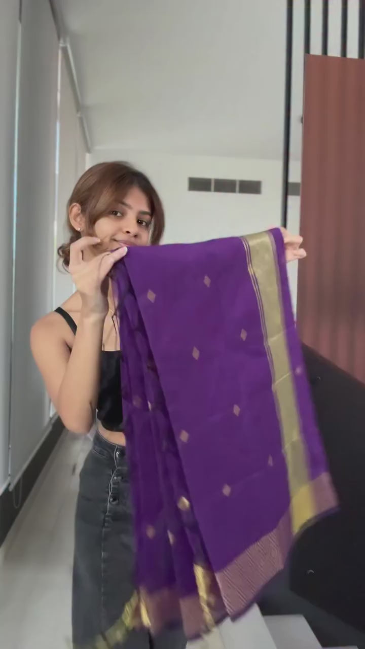 Nayantara Inspired Maheshwari cotton silk saree 💜