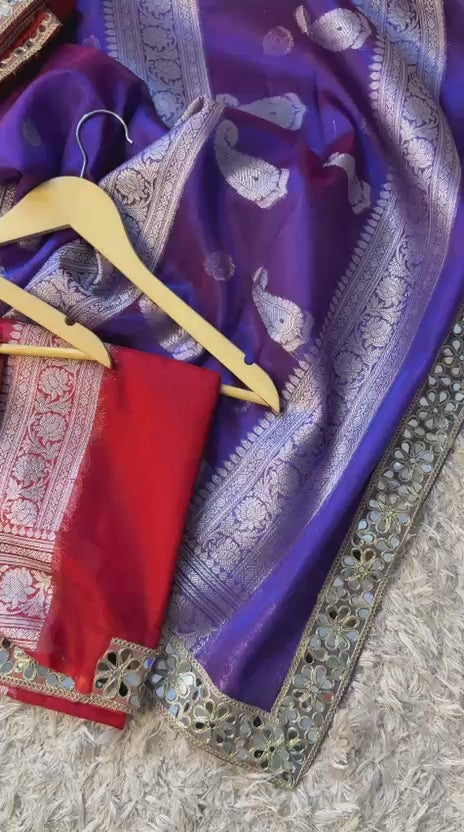 Banarasi Glass Tissue Silver Booti Saree ✨