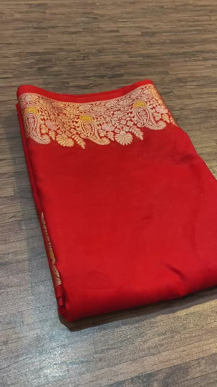 Banarasi Warm Double Zari iskat Alfi Border Soft Silk Saree