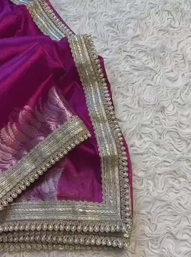 Banarasi Tissue saree with Pearl lace Work border
