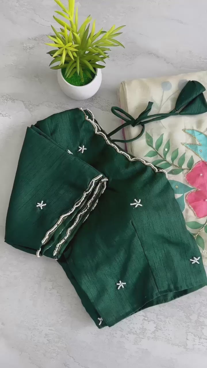 Soft organza saree with beautiful handcrafted work - stitched Blouse ✨