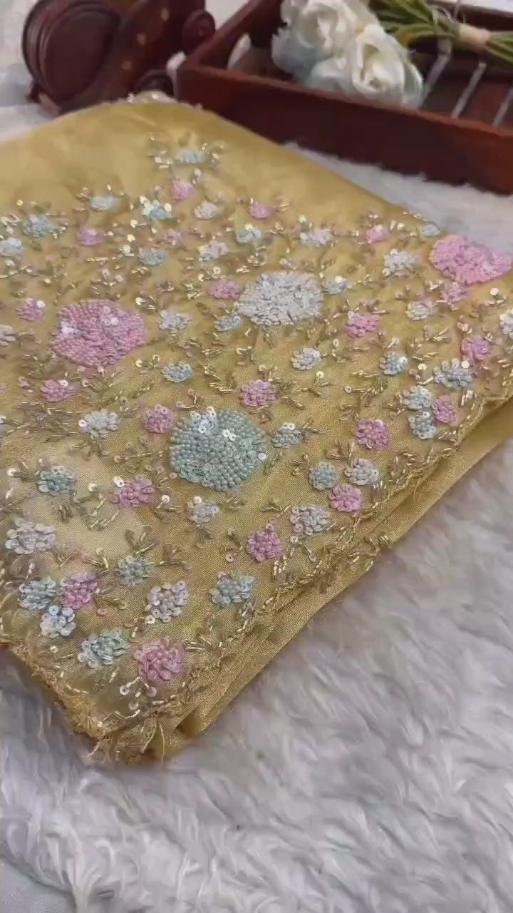 Tissue Silk Designer Zardozi work Saree