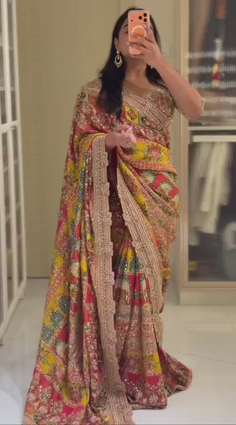 Exclusive Designer chinnon tissue with Krishna's theme Art work