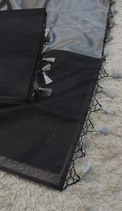 Banarasi Glass Tissue Silk Saree with Luxury tassels work