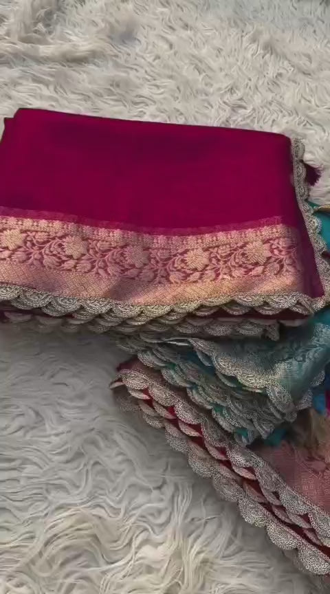Banarasi Tissue Silk Saree with  lace Work Border  Pairedup with Jaal Weaving Blouse