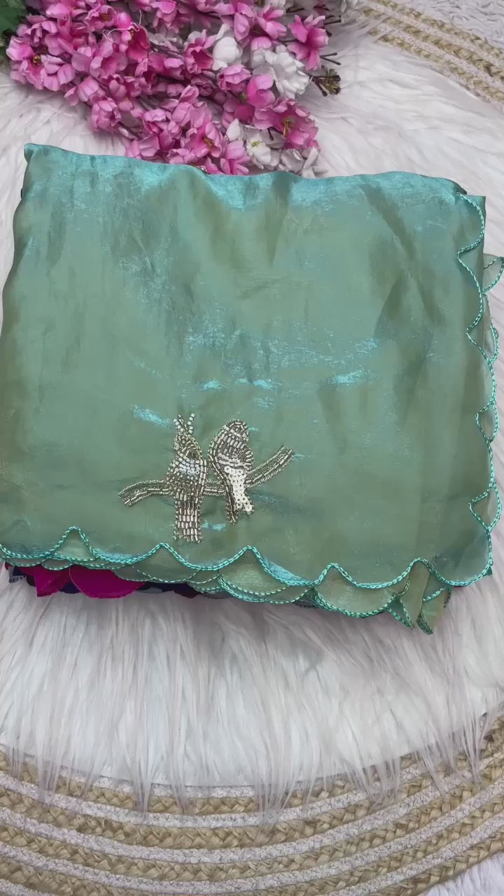 Designer work saree with Stitched Blouse ♥️