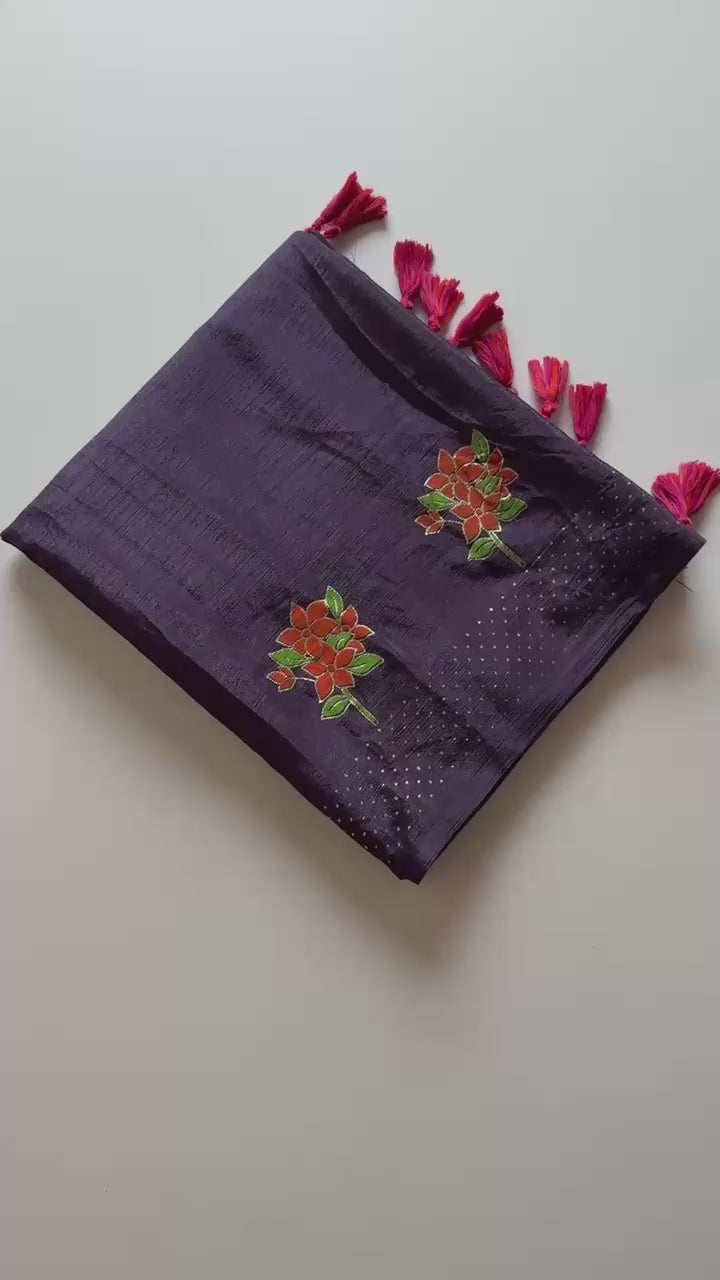 Chinon Fabric With Beautiful  Floral Table Foil Print And Contrast Matching Blouse