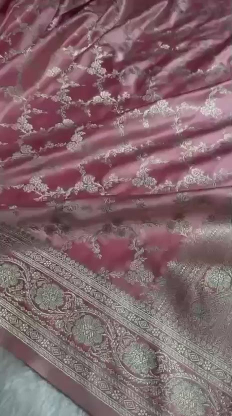 Banarasi Tissue Silk Saree with  lace Work Border  Pairedup with Jaal Weaving Blouse