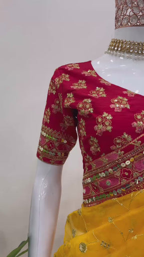 Yellow Designer Organza Silk Saree 💛