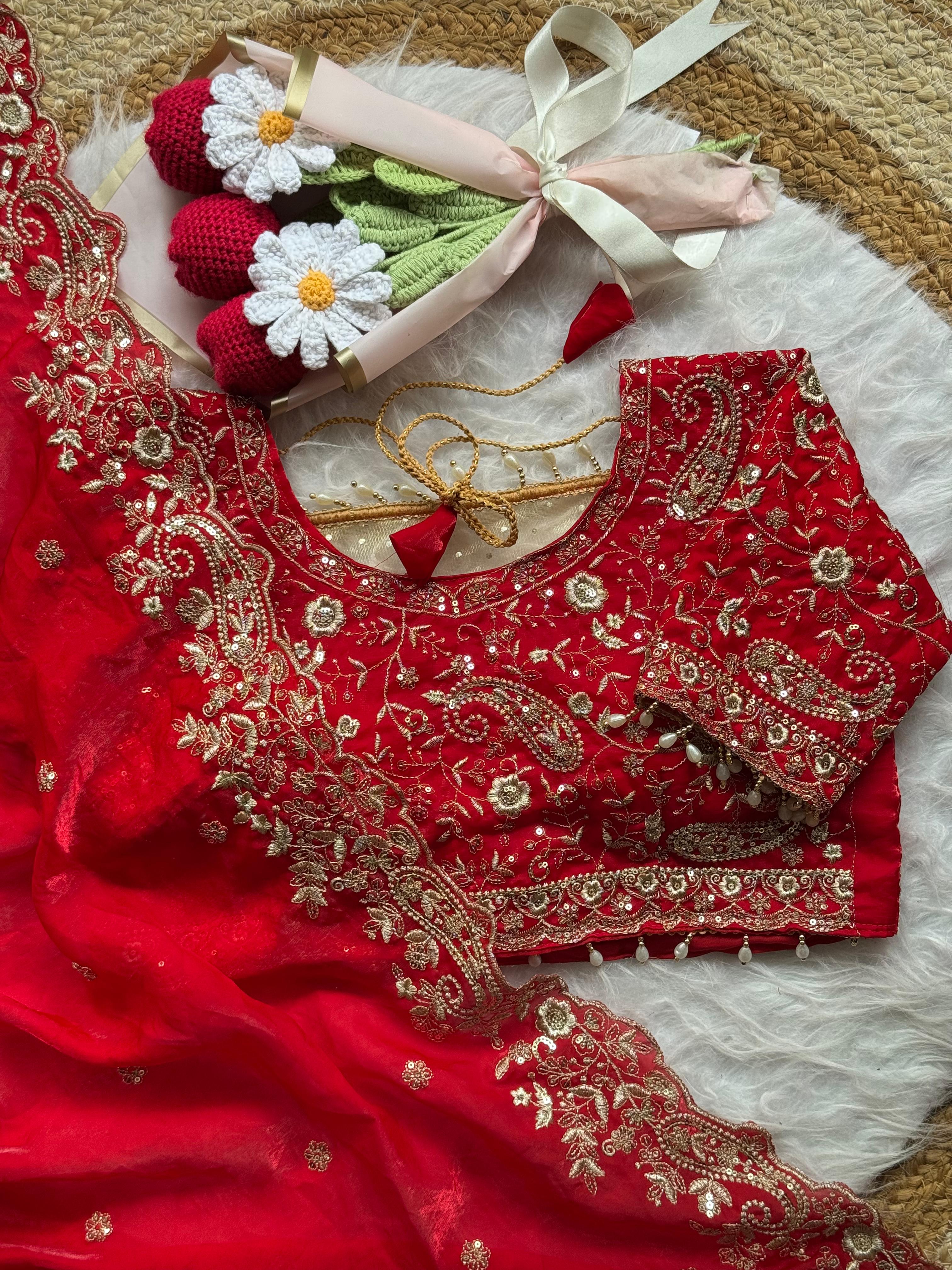 Lily -Fendy Satin Thread Embroidery Saree ✨