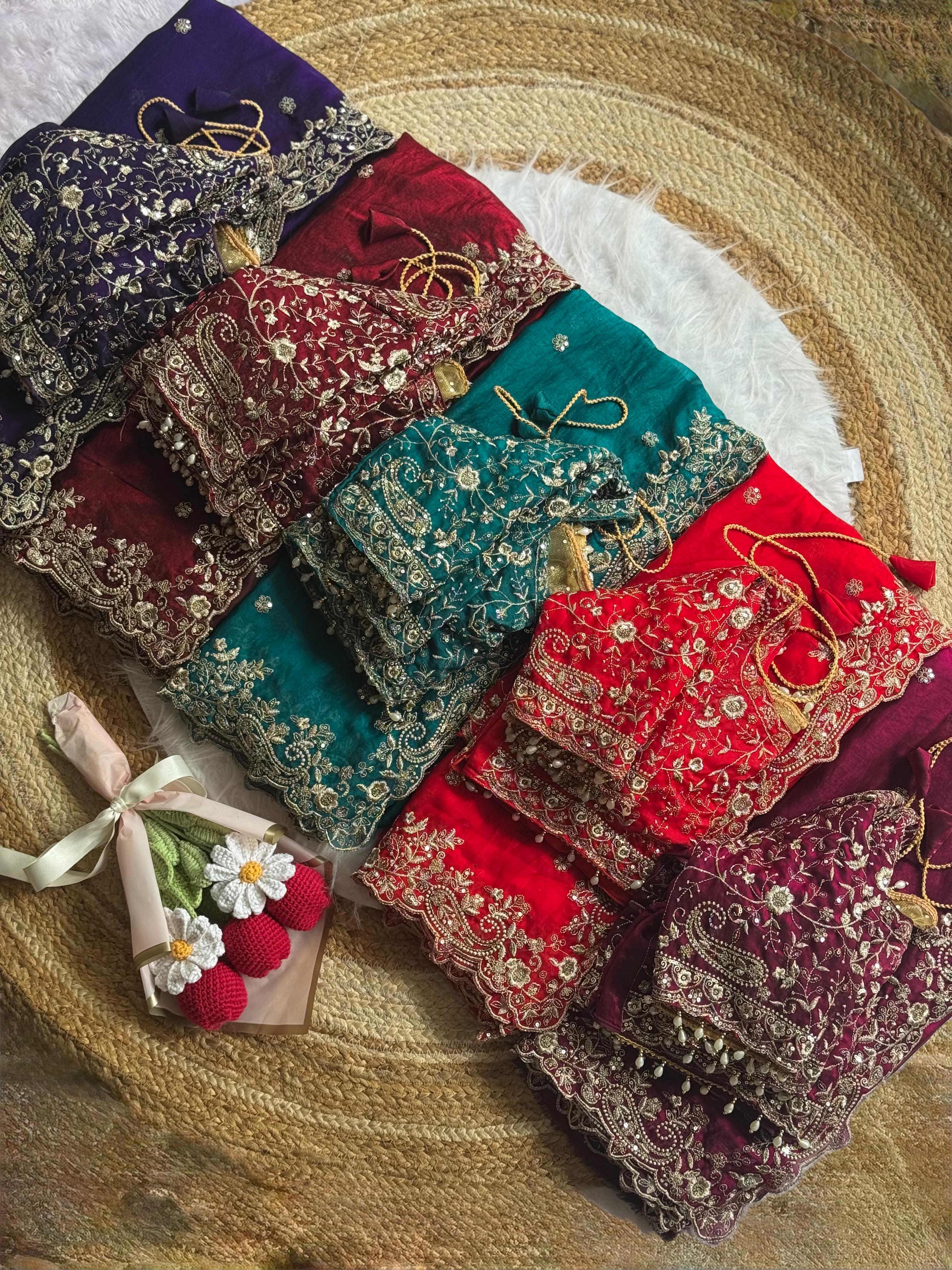 Lily -Fendy Satin Thread Embroidery Saree ✨