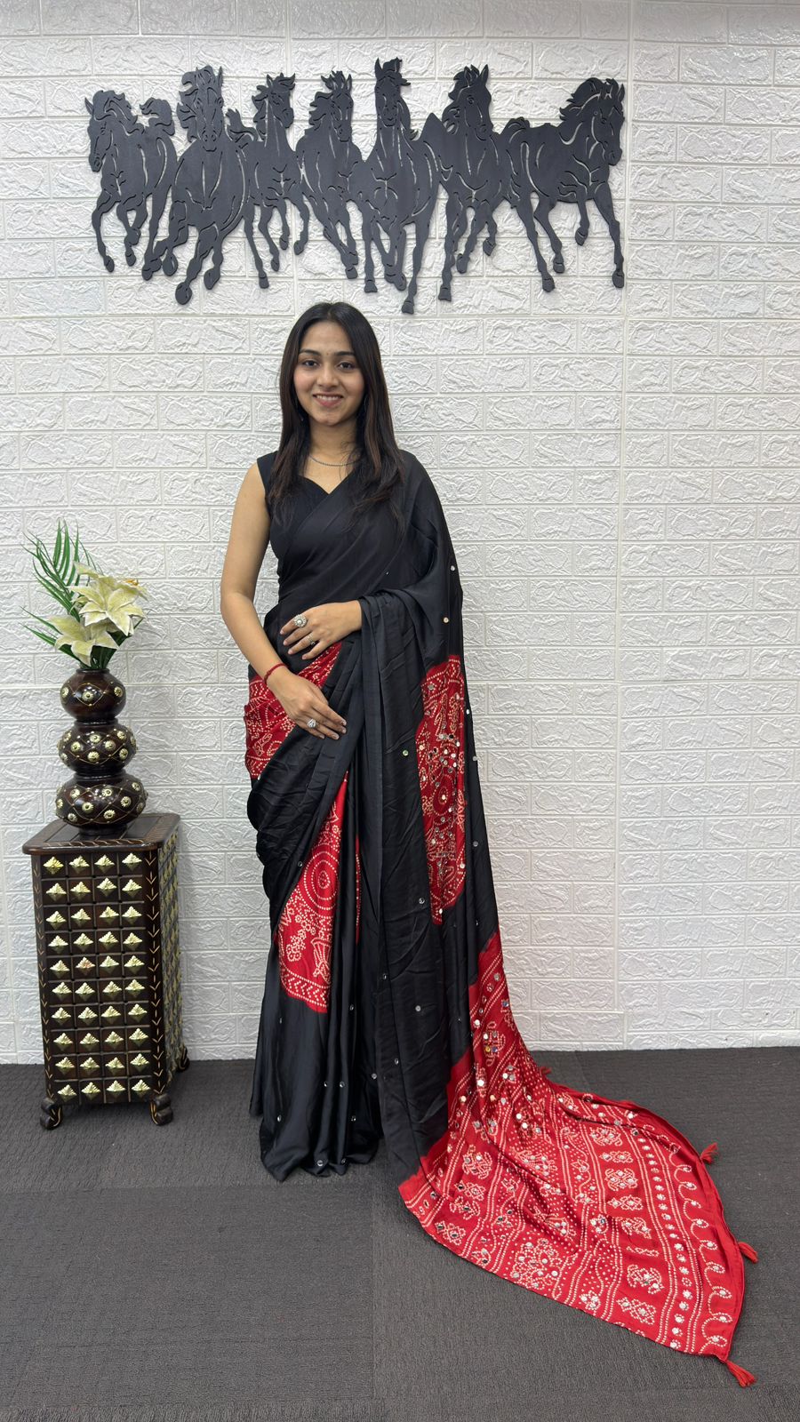 Modal Silk mirror work saree ✨