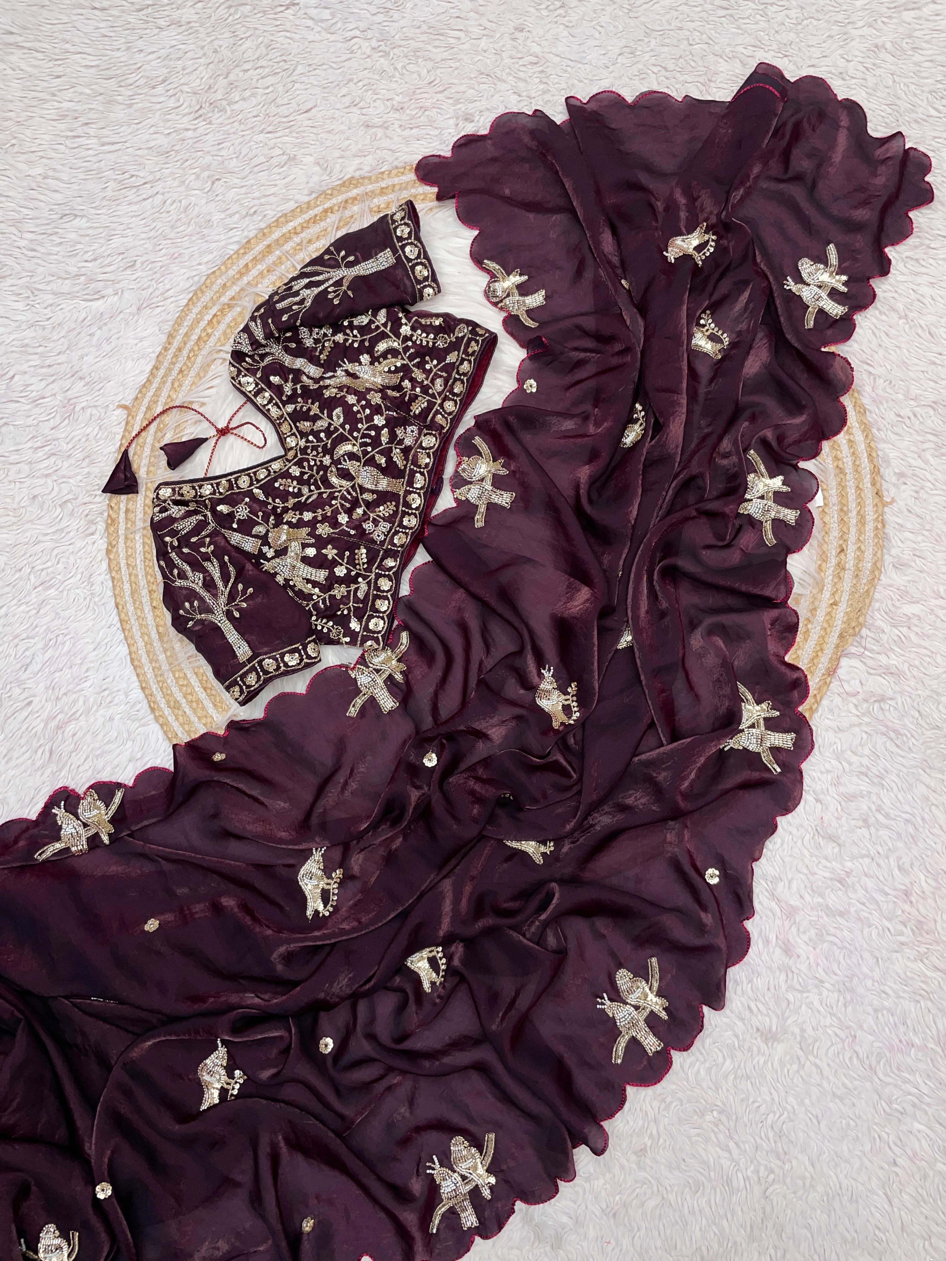Designer work saree with Stitched Blouse