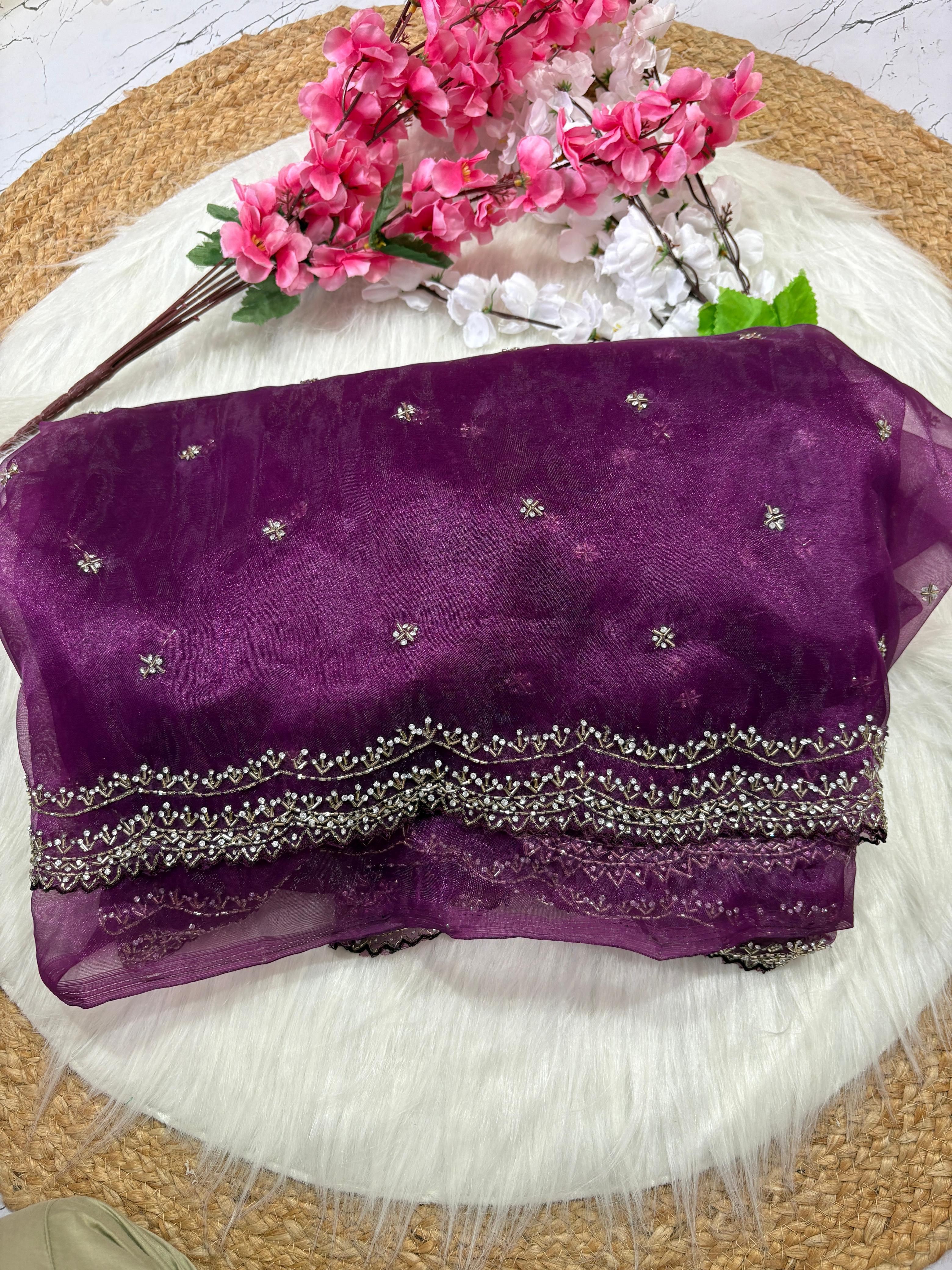 Tissue Organza Designer Zardozi work Saree ✨