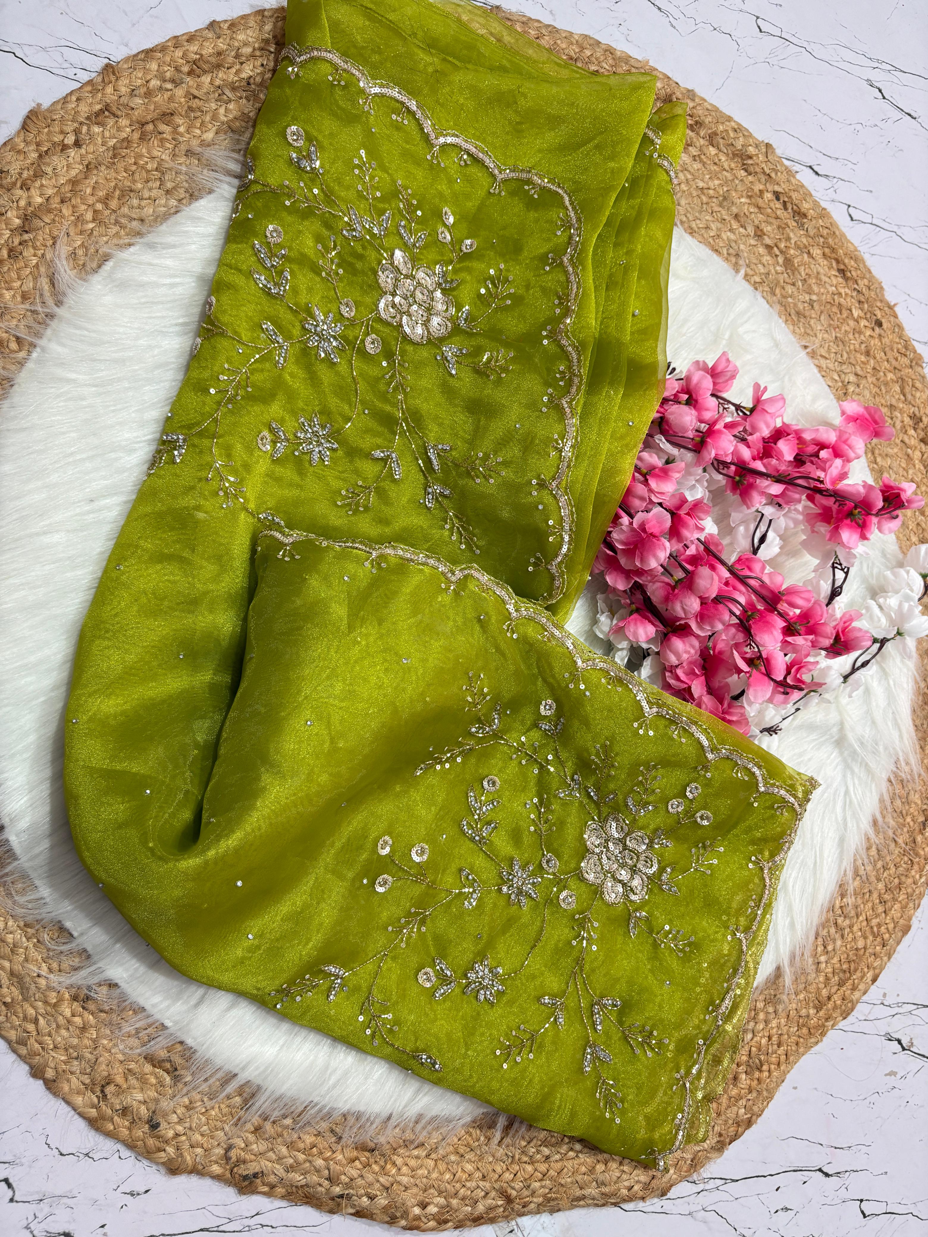 Priya - Soft Organza Designer Handwork Saree 💚
