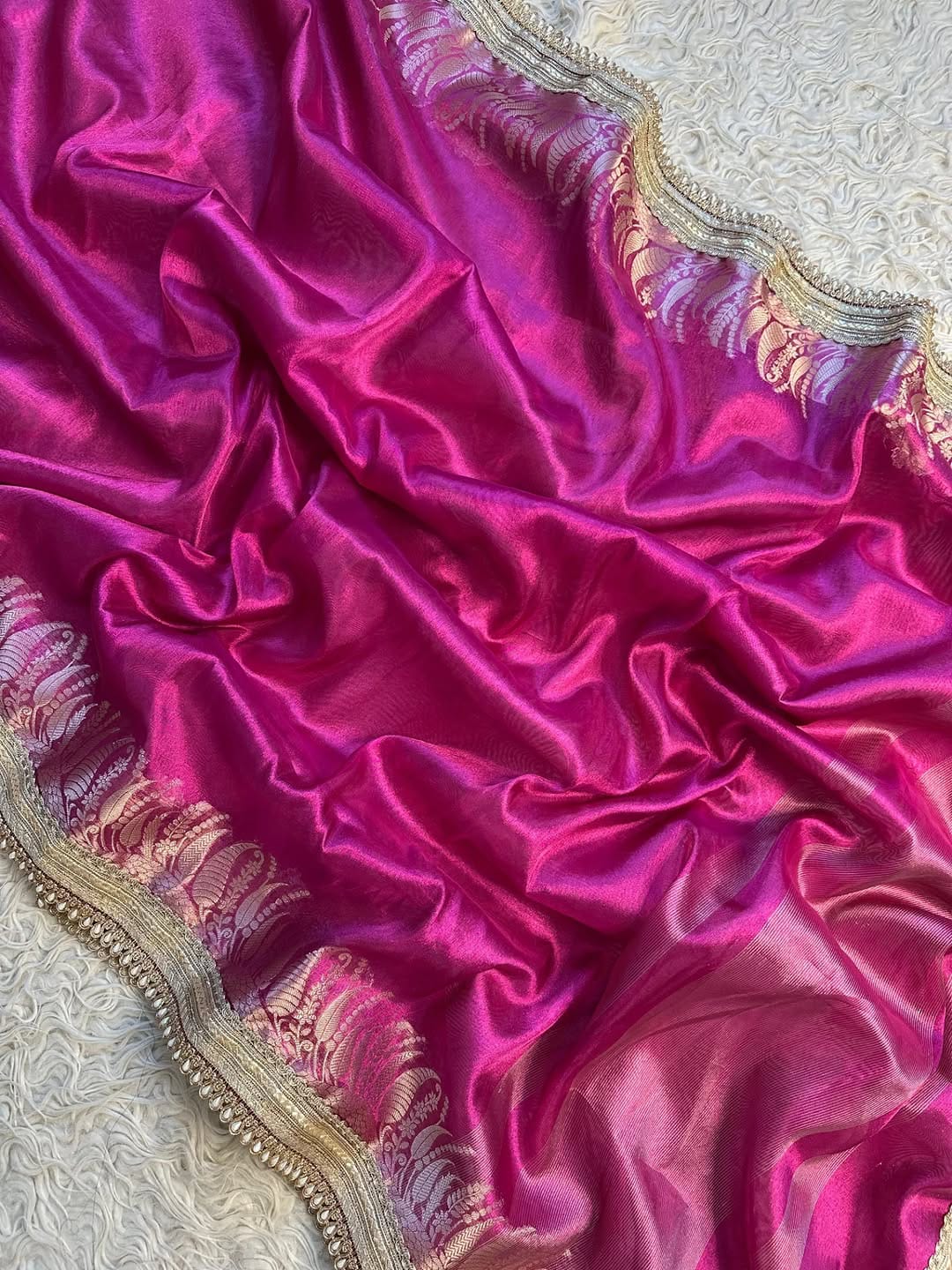 Banarasi Tissue saree with Pearl lace Work border
