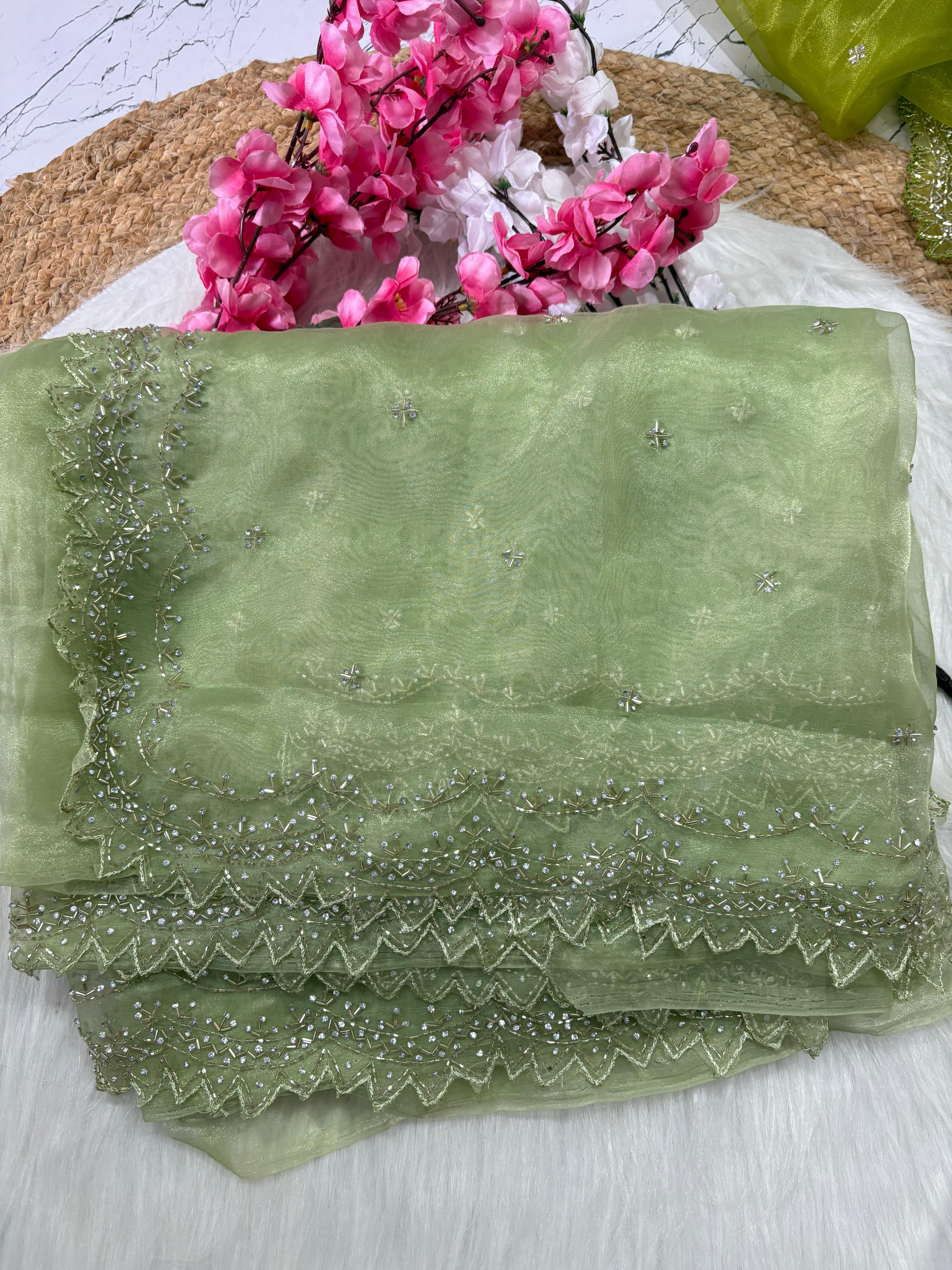 Tissue Organza Designer Zardozi work Saree ✨