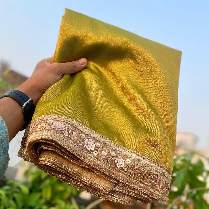Banarasi Tissue Silk Saree with Lace Border